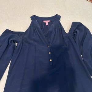 Lilly Pulitzer navy top. 100% silk. Beautiful navy – hard to get a good picture